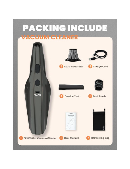 Aspiradora de Auto TANYO FA10BS Inalámbrica 12000PA