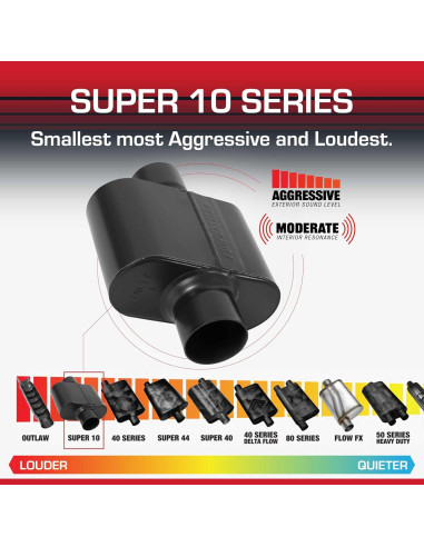 Silenciador Flowmaster Super 10 - 3" Entrada y Salida Central - Acero Inoxidable