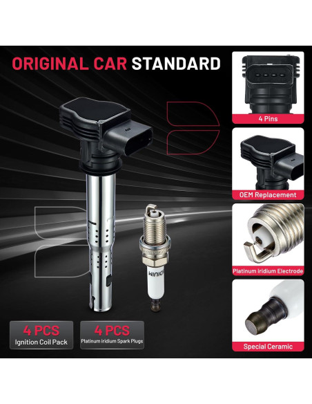 Bobinas de Encendido y Bujías de Iridio BDFHYK 4 Piezas UF575 PFR7S8EG