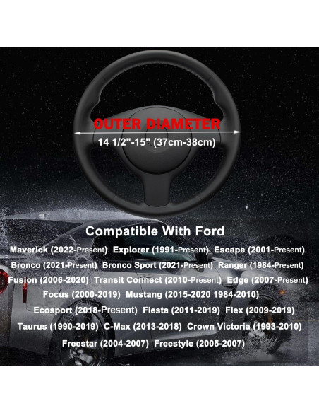 Cubierta de Volante SZYUCHEN para Ford 14.5-15" Cuero Negro