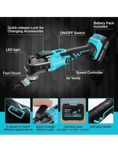 Multiherramienta Oscilante Inalámbrica DURATECH 20V 24 Acc.