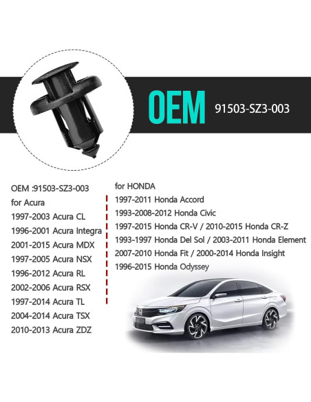 100 Clips de Parachoques TOPCNOEM 10mm para Honda Acura