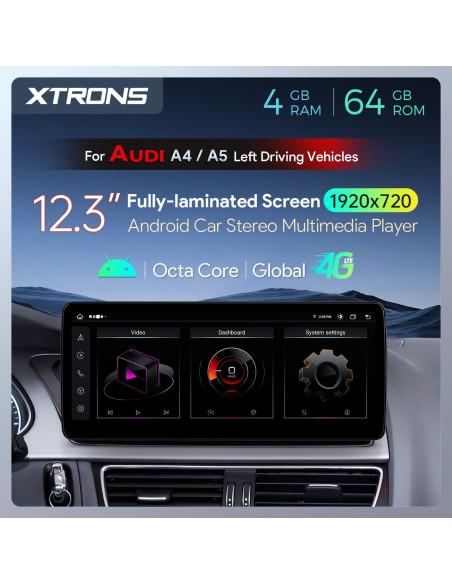 Estéreo de Coche XTRONS Android 13 12.3" para Audi A4 A5