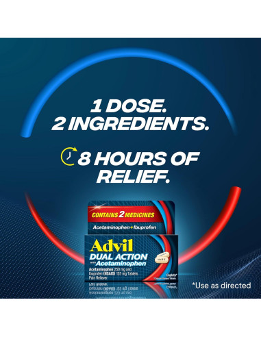 Advil Acción Dual Tabletas 216 Conteo - 250 Mg Ibuprofeno y 500 Mg Acetaminofén