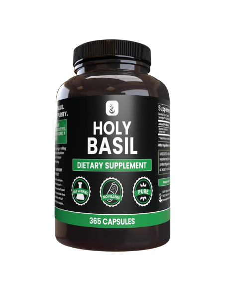 Cápsulas de Albahaca Sagrada Ingredientes Originales Puros 365 Unidades