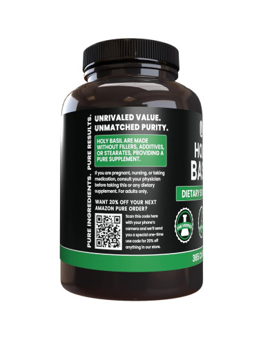 Cápsulas de Albahaca Sagrada Ingredientes Originales Puros 365 Unidades