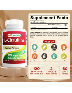 L-Citrulina 2000mg Mejores Naturales - 120 Tabletas Sin Gluten 2