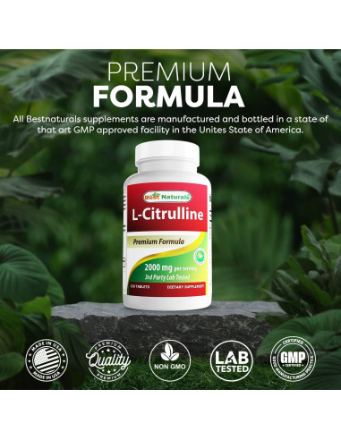 L-Citrulina 2000mg Mejores Naturales - 120 Tabletas Sin Gluten