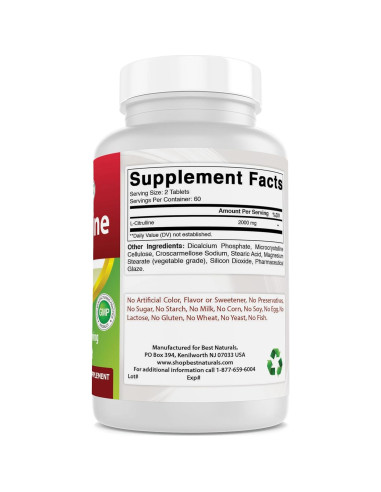 L-Citrulina 2000mg Mejores Naturales - 120 Tabletas Sin Gluten