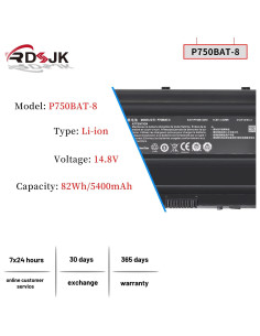 Batería Li-ion 14.8V 82Wh RDSJ P750BAT-8 para Clevo/Sager 2