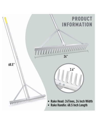 Rastrillo de Paisaje Colwelt 24 Púas Aluminio 60.96 cm