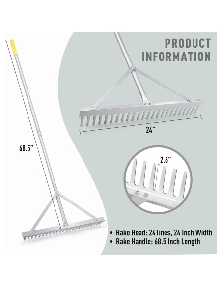 Rastrillo de Paisaje Colwelt 24 Púas Aluminio 60.96 cm