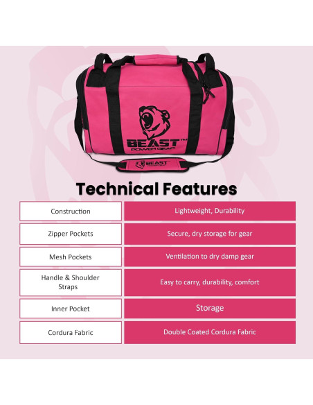 Bolsa de Deporte Beast Power Gear - Duffle Rosa/Negro 1.08kg
