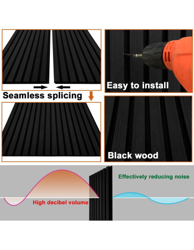 Paneles Acústicos de Madera YLL 3D 240.5x32.5 cm Roble Negro
