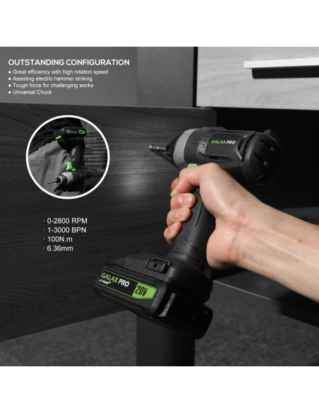 Destornillador de Impacto GALAX PRO 20V Inalámbrico 1.04kg