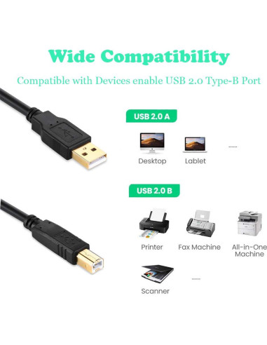 Cable de Impresora USB 2.0 3.05m Nobrand Tipo A a B Negro