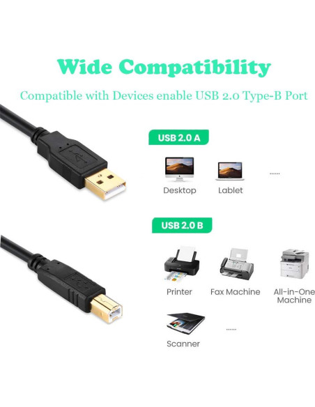 Cable de Impresora USB 2.0 3.05m Nobrand Tipo A a B Negro