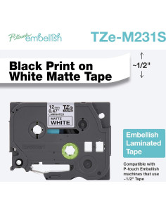 Cinta Blanca Mate con Impresión Negra Brother TZEM231S 12mm 2
