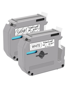 Cinta de Etiqueta NineLeaf 12mm MK231 MK131 2 Pack Negro Blanco