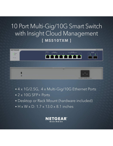 Switch NETGEAR MS510TXM 10 Puertos Multi-Gigabit Gestionado
