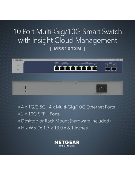 Switch NETGEAR MS510TXM 10 Puertos Multi-Gigabit Gestionado
