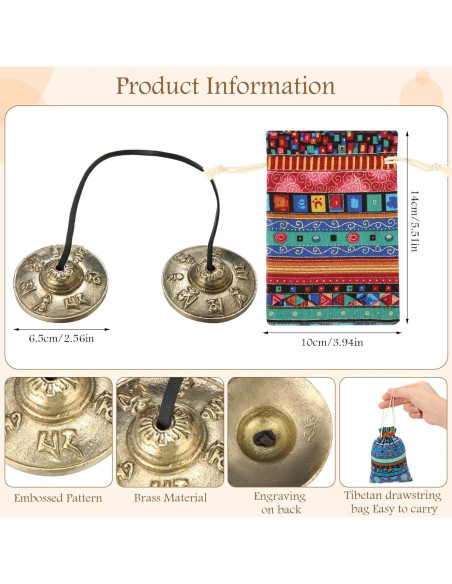 Tingsha Tibetanos Foilswirl 6.5 cm con 2 Bolsas Étnicas
