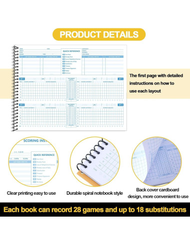 Libro de Puntuación de Voleibol Fullhawl 2 Pcs 28 Partidos