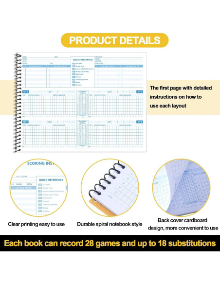 Libro de Puntuación de Voleibol Fullhawl 2 Pcs 28 Partidos