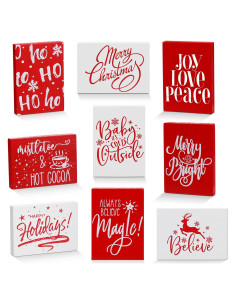 Paquete de 9 Carteles de Madera Navideños Roowest 8.9x6.35cm