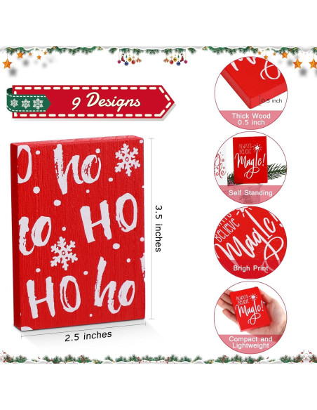 Paquete de 9 Carteles de Madera Navideños Roowest 8.9x6.35cm