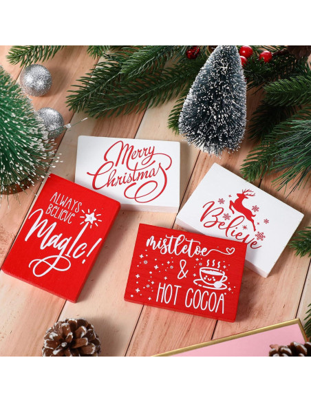 Paquete de 9 Carteles de Madera Navideños Roowest 8.9x6.35cm