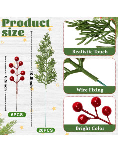 26 Ramas de Pino Artificial ComfyKit con Bayas Rojas 26.67 cm 2