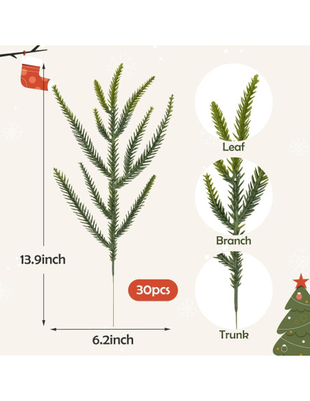 30 Ramas de Pino Norfolk HOHOTIME para Decoración Navideña