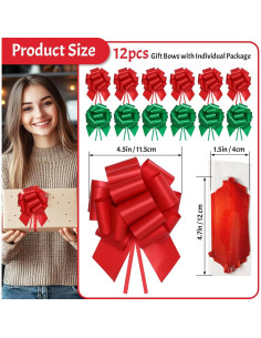 12 Lazos de Navidad Yokodaza 12.7 cm Rojo y Verde Reutilizables 2