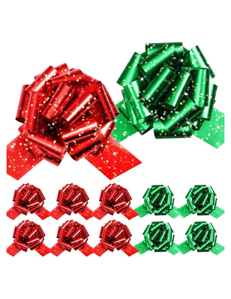 20 Lazos Navideños Rojos y Verdes HOGRTi 13 cm Brillantes