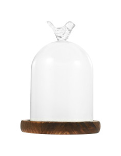 Campana de vidrio cloche Kichvoe 14x9cm con base de madera
