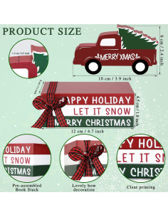 Jetec Decoración Navideña Camión Rojo y 3 Libros de Madera 2
