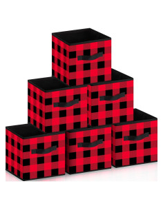 Cestas de Almacenamiento Plegables Suzile 6 Pcs 25x25 cm Rojo y Negro