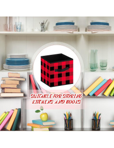 Cestas de Almacenamiento Plegables Suzile 6 Pcs 25x25 cm Rojo y Negro 2