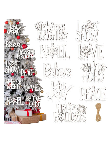 9 Piezas Adornos de Madera Navideños Unittype Chic Blancos