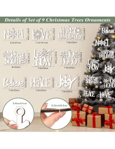 9 Piezas Adornos de Madera Navideños Unittype Chic Blancos 2