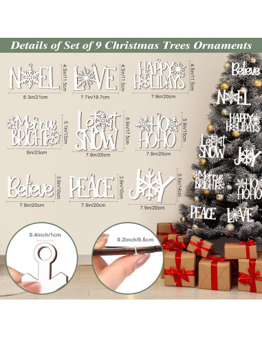 9 Piezas Adornos de Madera Navideños Unittype Chic Blancos