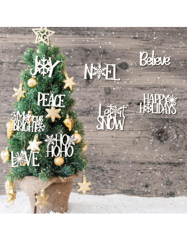 9 Piezas Adornos de Madera Navideños Unittype Chic Blancos