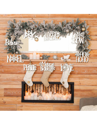 9 Piezas Adornos de Madera Navideños Unittype Chic Blancos
