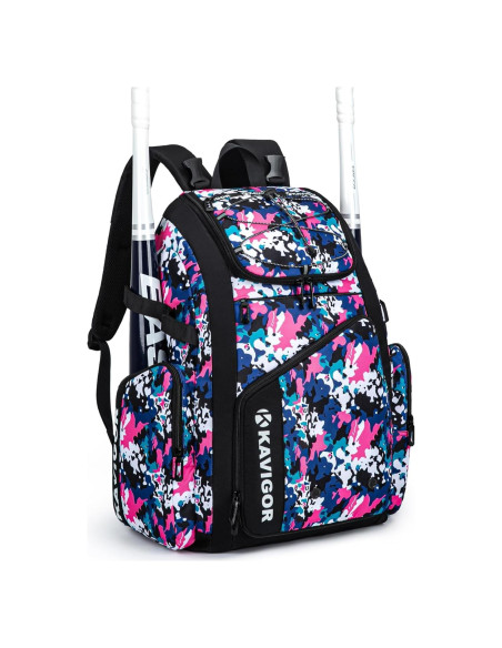 Bolsa de Béisbol KAVIGOR 50L para Jóvenes y Adultos Camo Rosa