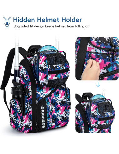 Bolsa de Béisbol KAVIGOR 50L para Jóvenes y Adultos Camo Rosa