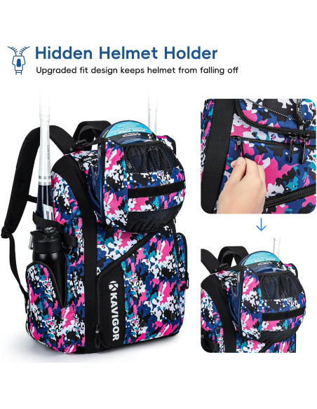 Bolsa de Béisbol KAVIGOR 50L para Jóvenes y Adultos Camo Rosa
