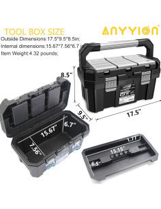 Caja de Herramientas Anyyion 44.5x24.1x21.6 cm Doble Cerradura 2