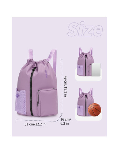Mochila de Cuerda WANDF Unisex 25L Resistente al Agua Púrpura
