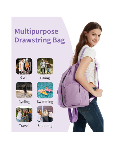 Mochila de Cuerda WANDF Unisex 25L Resistente al Agua Púrpura